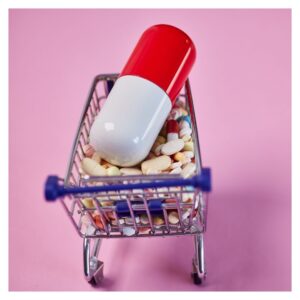 small cart with pills in it